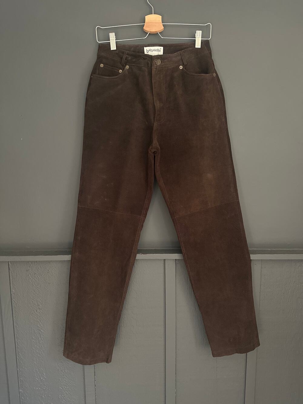 Vintage 90s Bagatelle Chocolate Brown Suede Leather Straight Leg Pants Size 6
